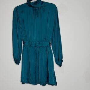 Zara Pleated Satin Effect Mini Dress Teal Size XS